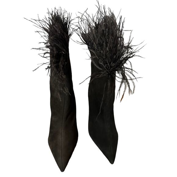 Schutz Black Suede Ankle Bootie SIZE 7.5 Boot Feather Stiletto Heel $228 NEW - Picture 6 of 12